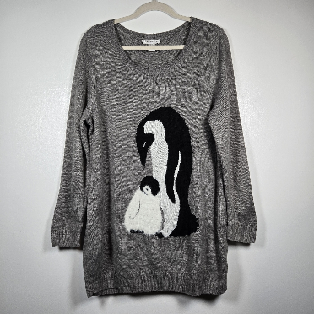 NEW Motherhood Maternity Grey Knit Fuzzy Penguin Baby Mama Sweater Plus Size 2X